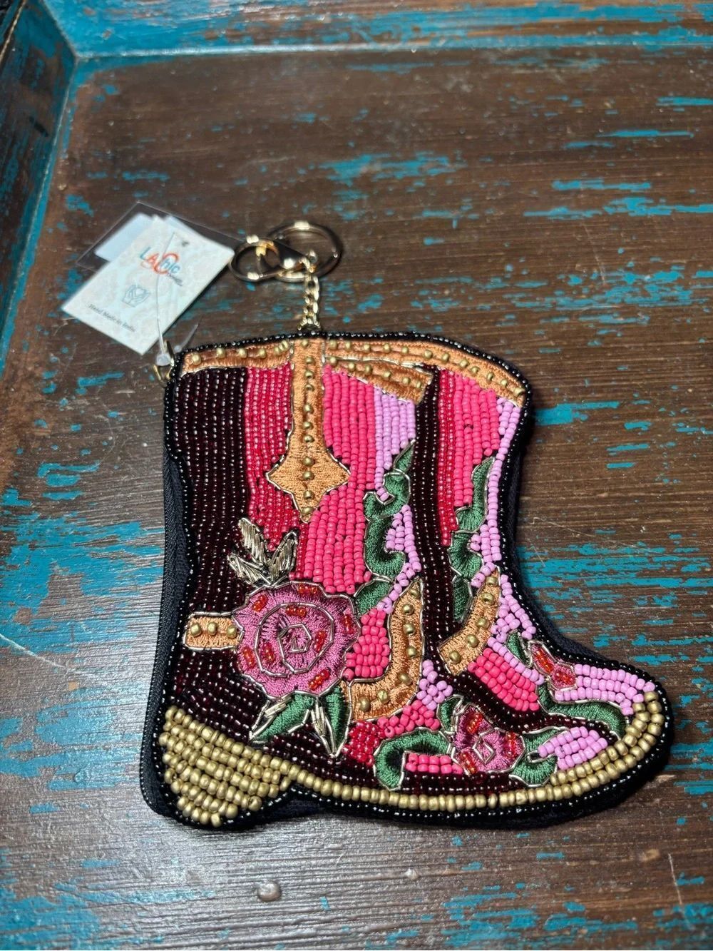 New Beaded Pink Cowboy Boot Keychain Wallet - LA Chic Designs